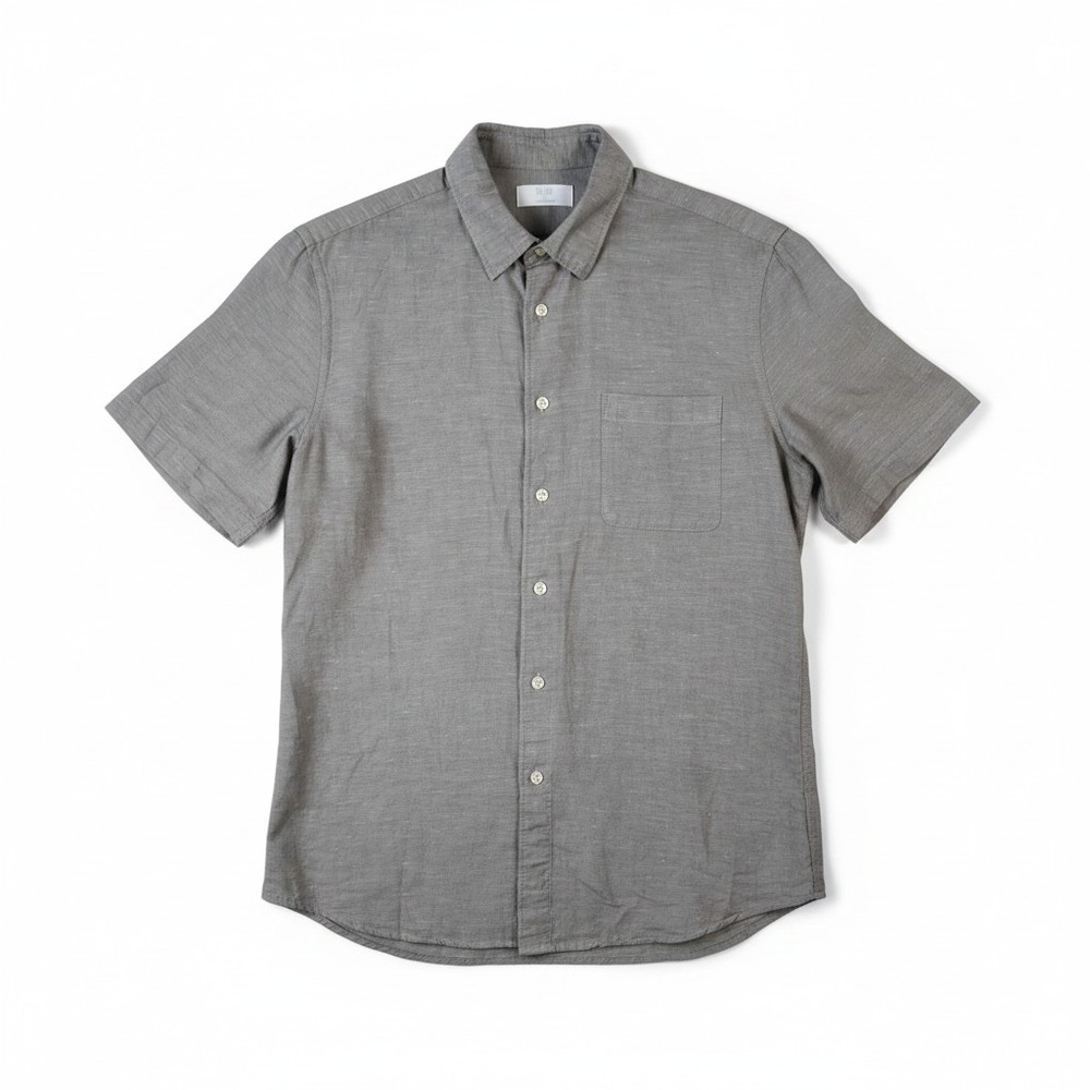 Uniqlo Mens Linen Cotton Blend Short Sleeve Button Down Shirt Gray L Minimalist